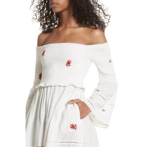 Free People Counting Daisies Off-The-Shoulder Embroidered Bell Sleeve Dress